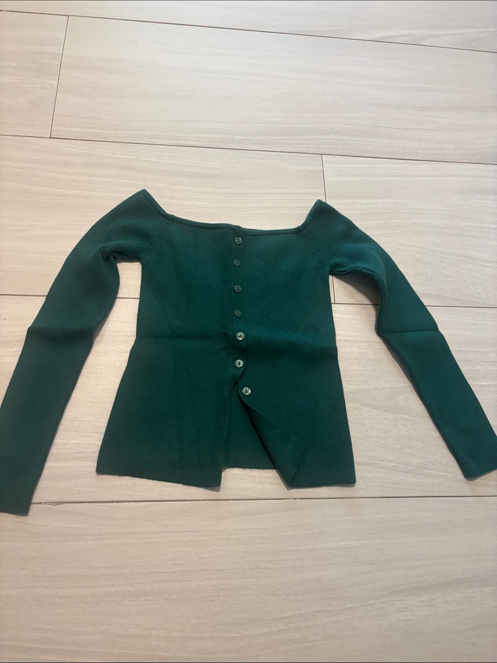 Abercrombie & Fitch Forest Green Ribbed Off-Shoulder Top